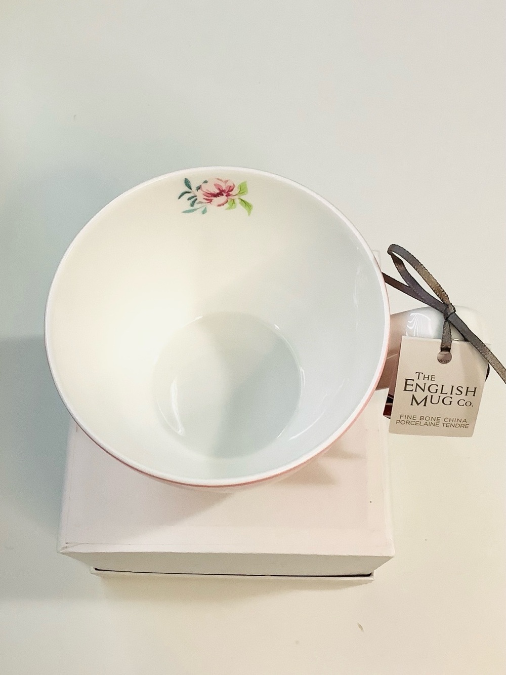 Fine Bone China The English Mug Co Pink Floral Rose Mug Blossoms Polka Dots NEW - Picture 4 of 8